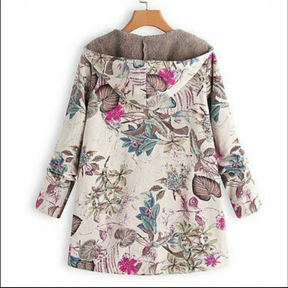 Floral Print Vegan Fur Coat